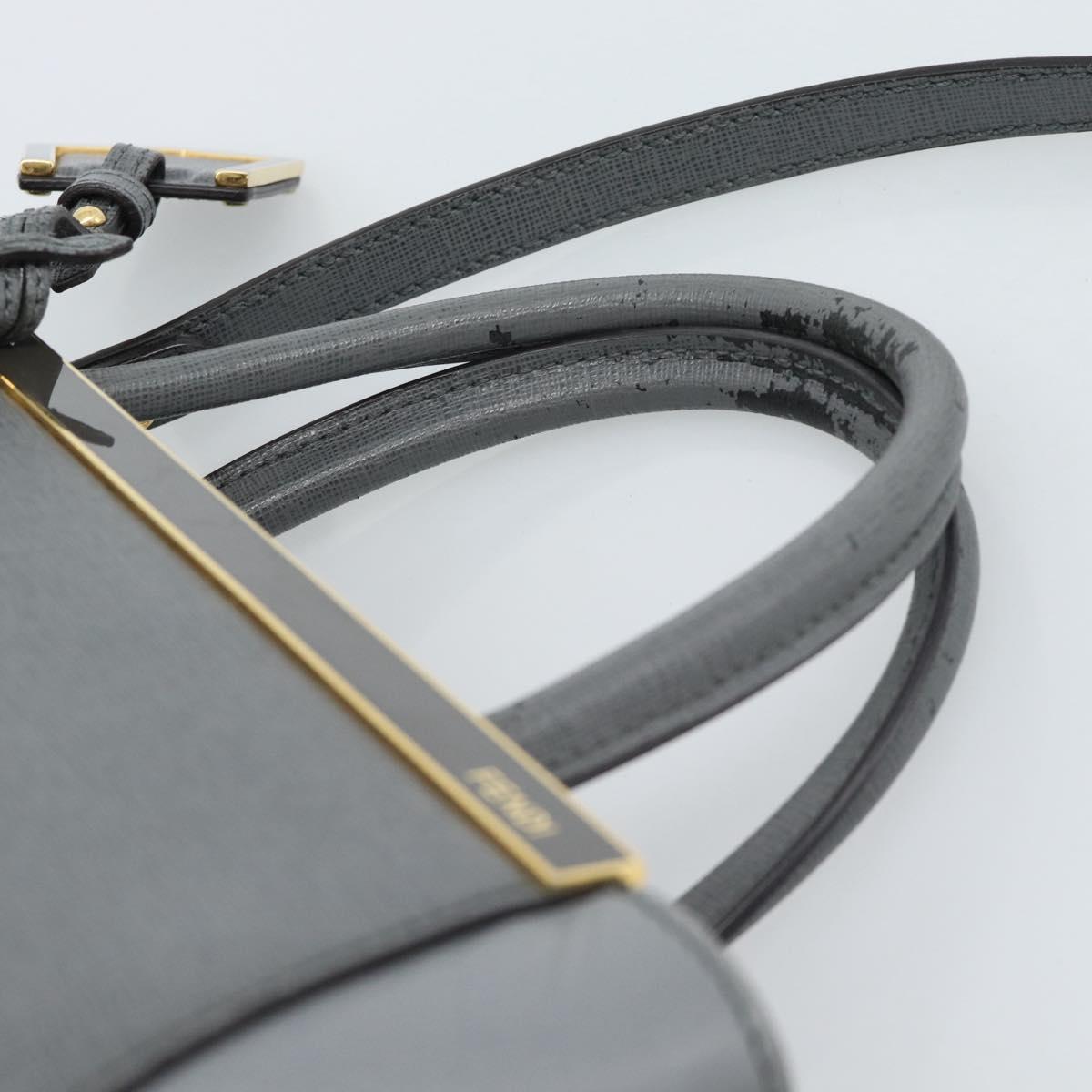FENDI To joule Hand Bag Leather 2way Gray Gold Auth 183996