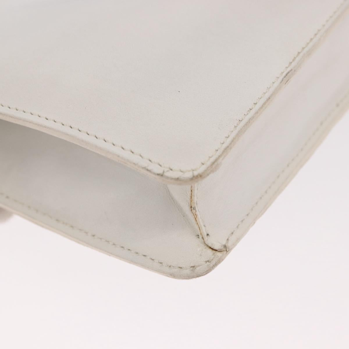 CELINE Shoulder Bag Leather White Gold Auth 183997