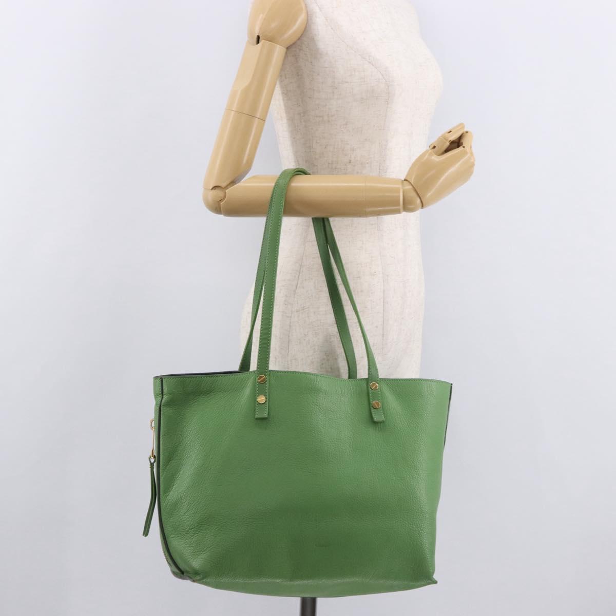 Chloe Tote Bag Leather Green Gold Auth 183998
