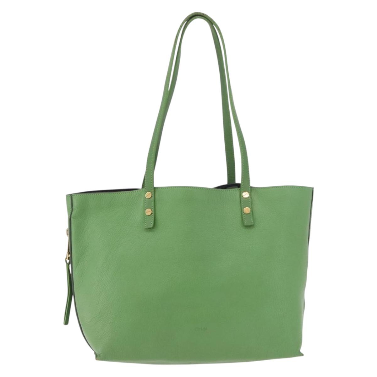 Chloe Tote Bag Leather Green Gold Auth 183998