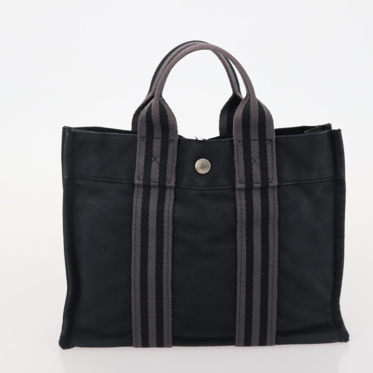 HERMES Fourre Tout Hand Bag Cotton 2 Set Black Navy Auth 184001