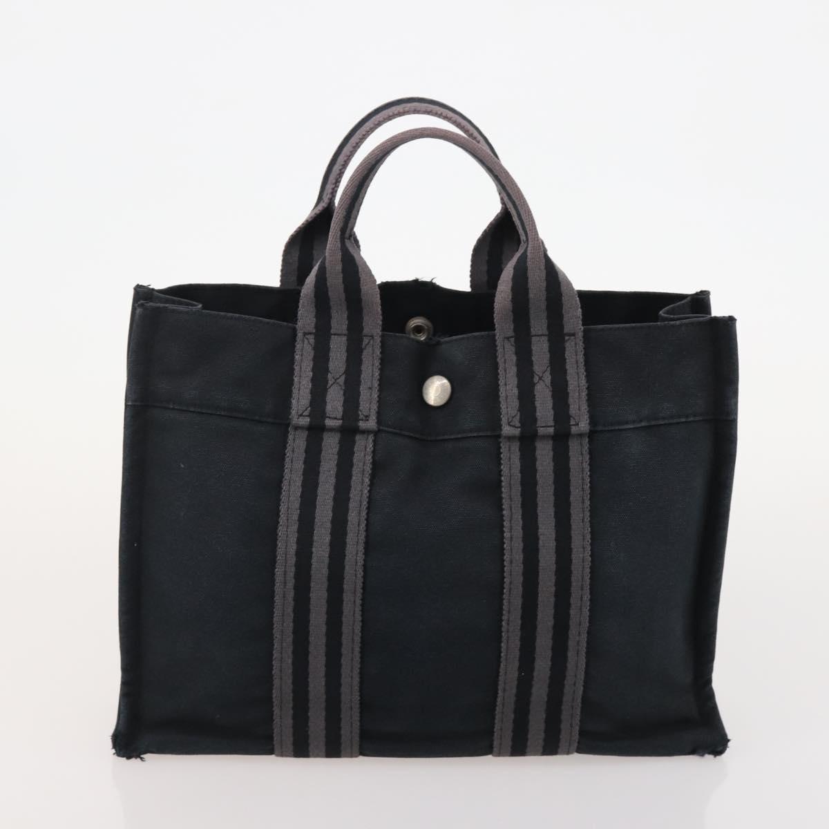 HERMES Fourre Tout Hand Bag Cotton 2 Set Black Navy Auth 184001