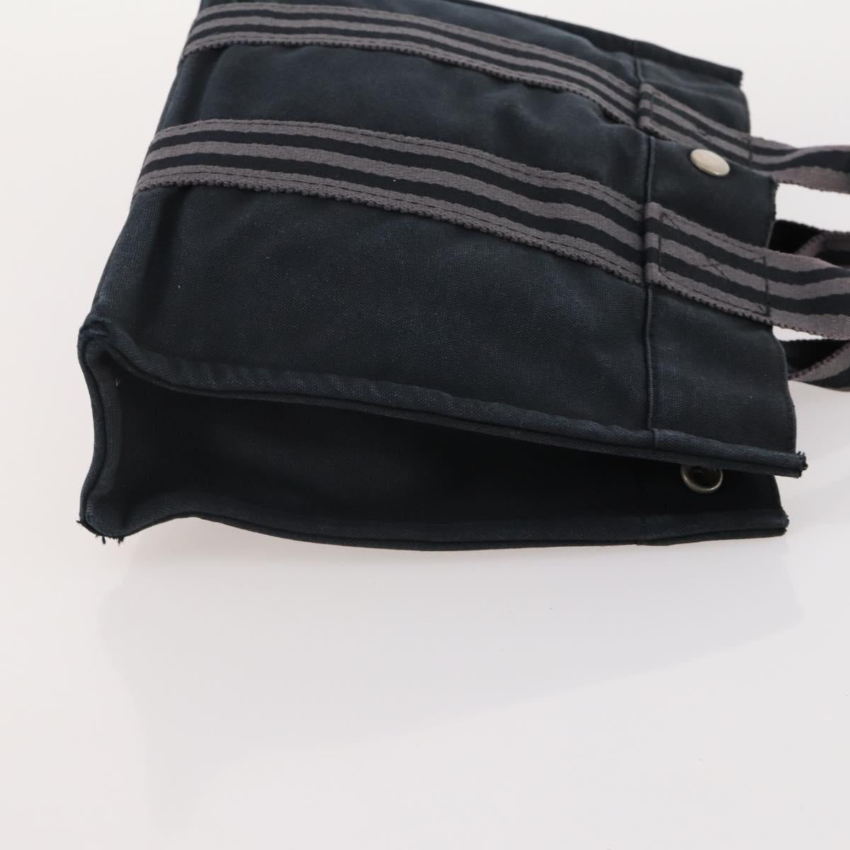 HERMES Fourre Tout Hand Bag Cotton 2 Set Black Navy Auth 184001