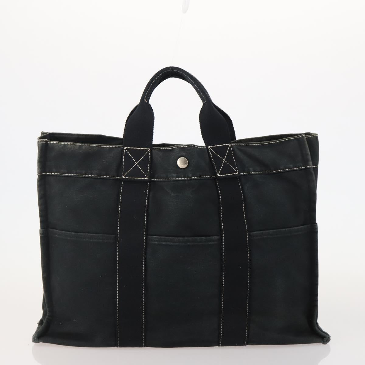 HERMES Fourre Tout Hand Bag Cotton 2 Set Black Navy Auth 184001