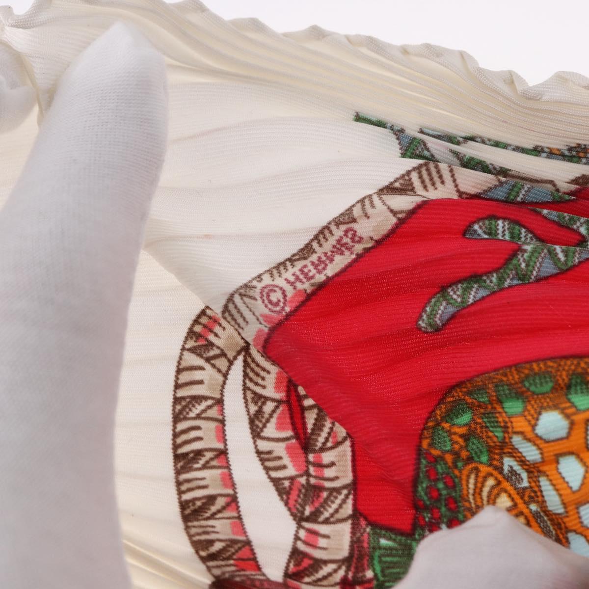 HERMES Pleated Carre Scarf Silk White Auth 184041