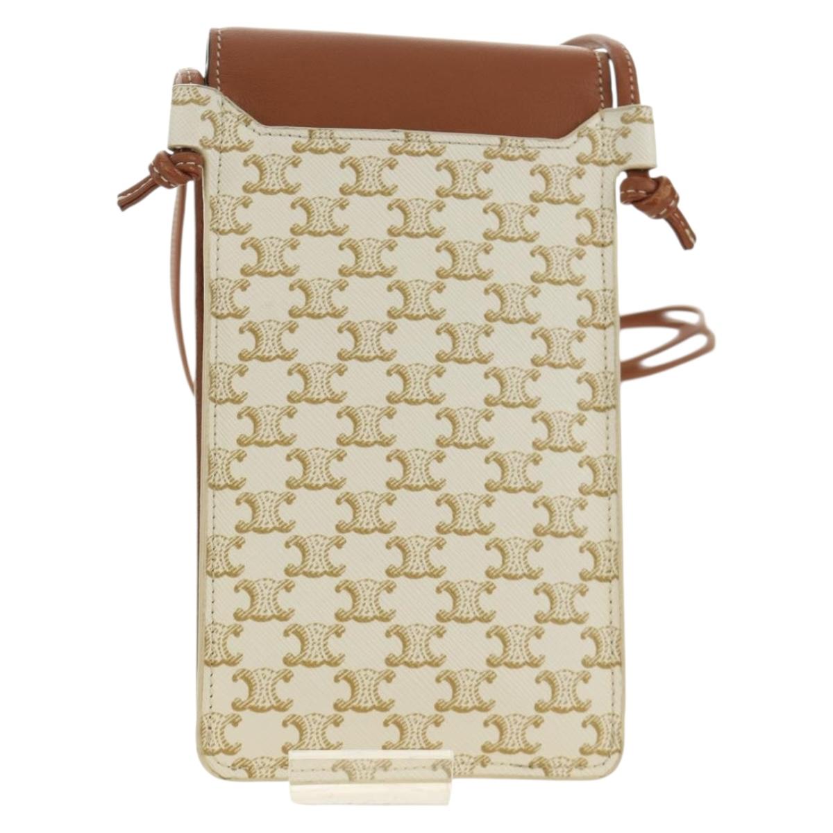CELINE Triomphe Shoulder Pouch Shoulder Bag PVC White Auth 184044V