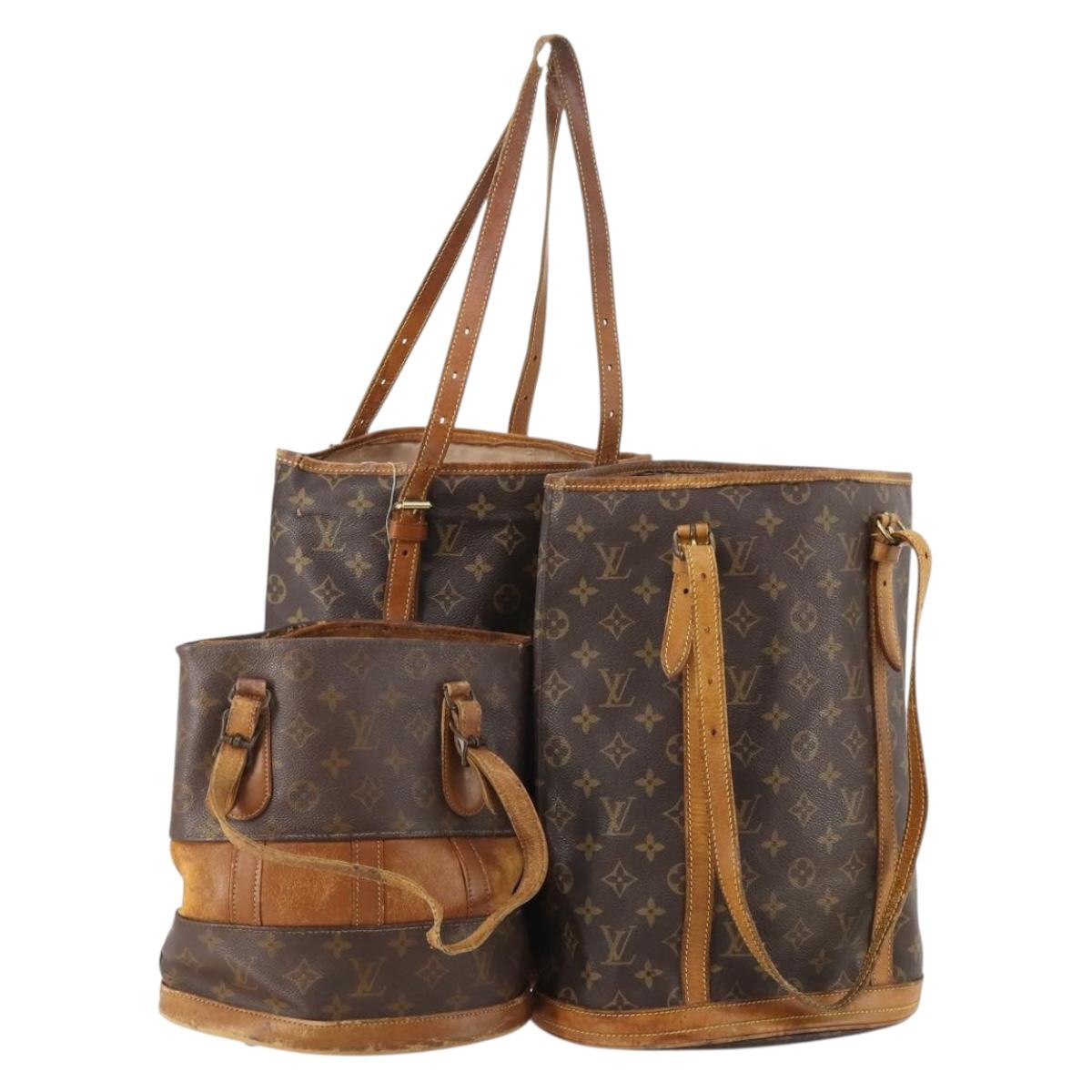LOUIS VUITTON Monogram Bucket Shoulder Bag 3 Set LV Auth 184047