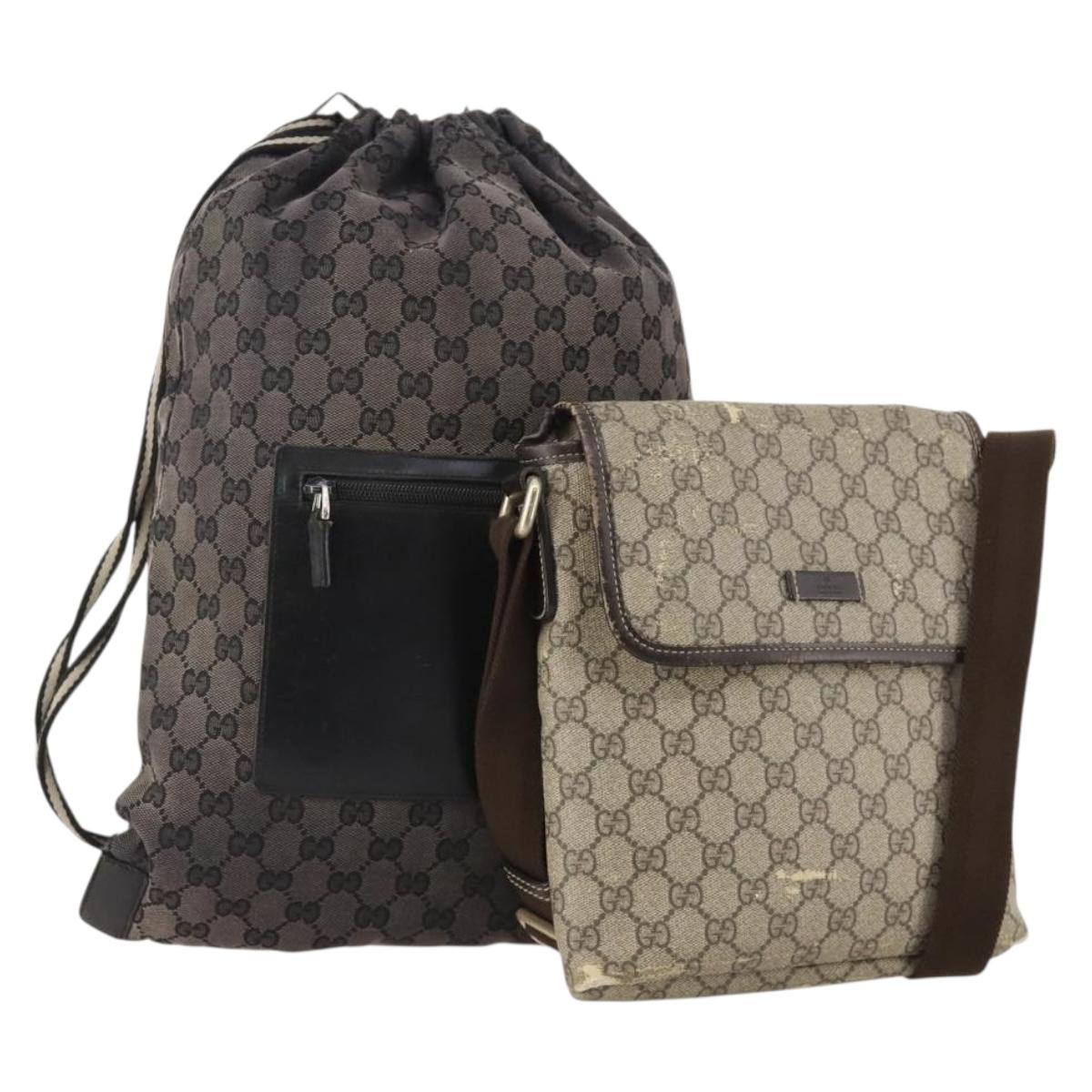 GUCCI GG Canvas GG Supreme Hand Bag PVC 2 Set Black Beige Auth 184052