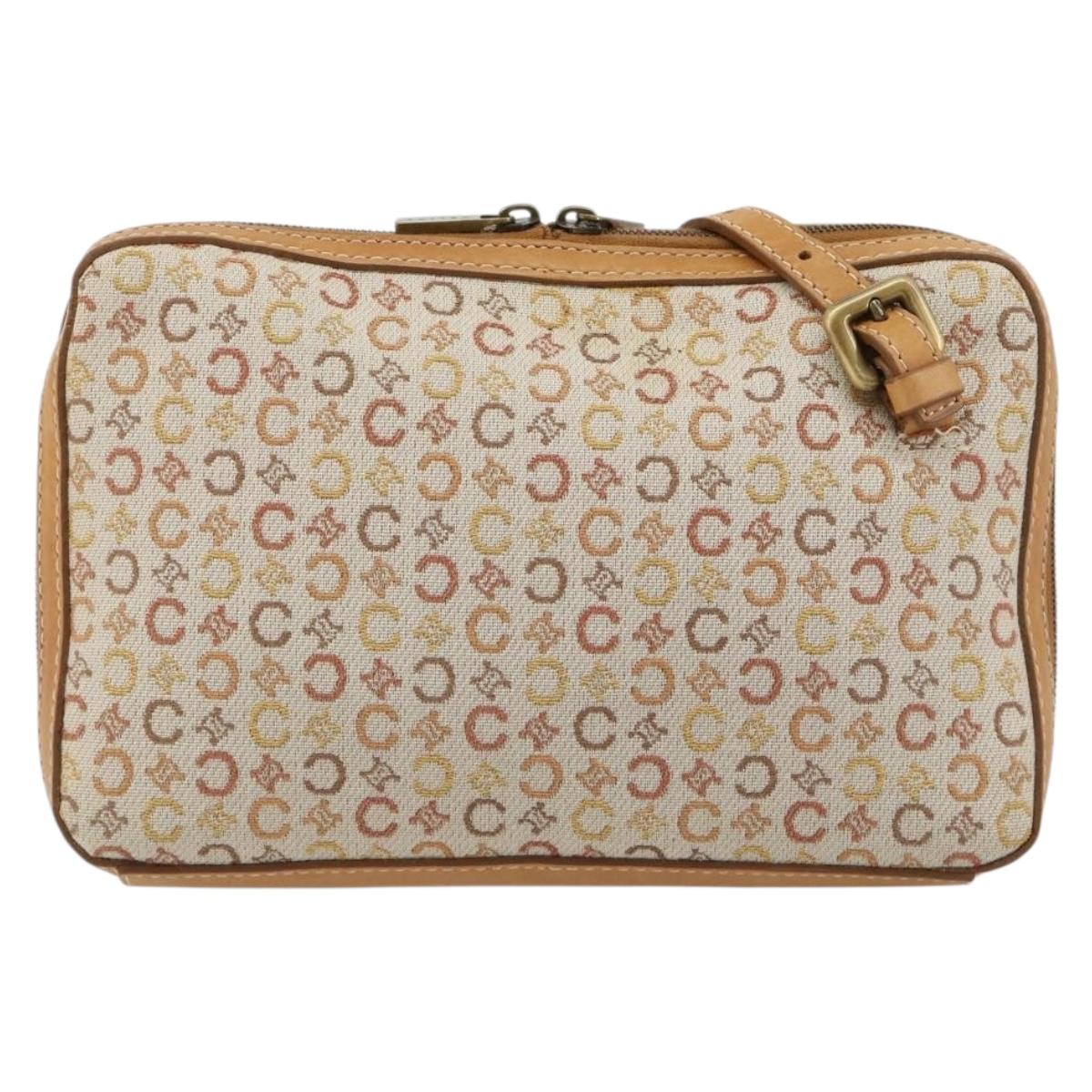 CELINE C Macadam Canvas Shoulder Bag Beige Gold Auth 184120A