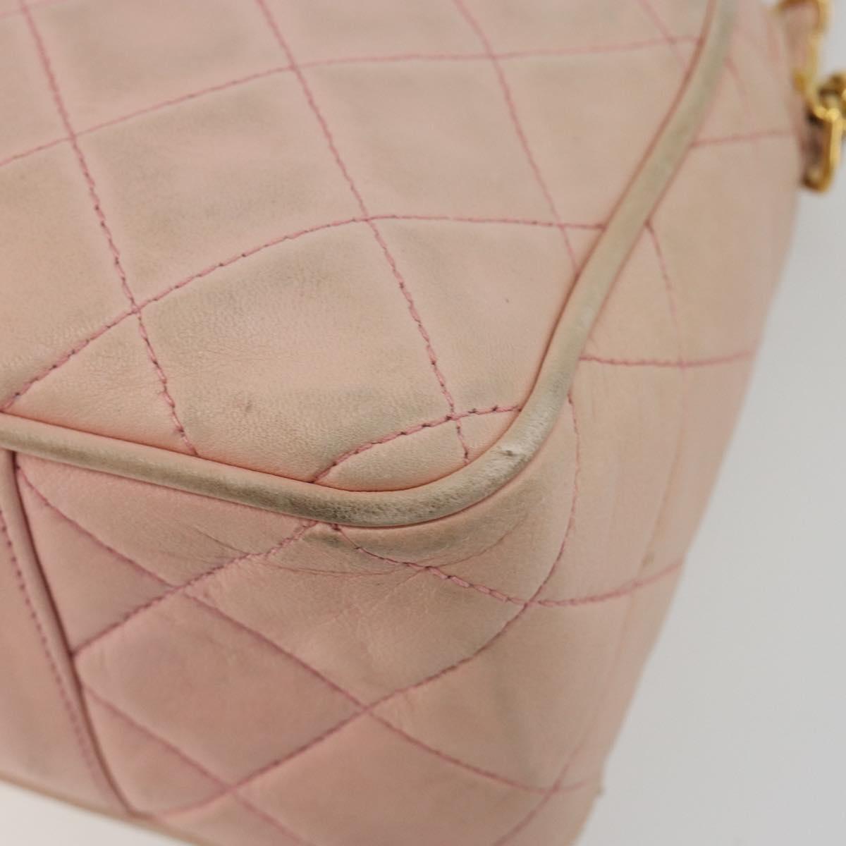 CHANEL Chain Shoulder Bag Lamb Skin Beige Gold CC Auth 184126
