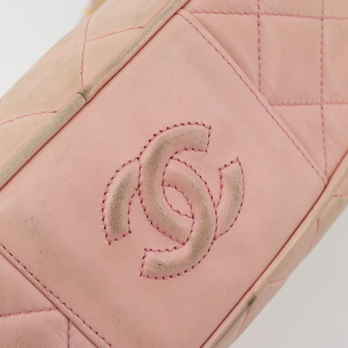 CHANEL Chain Shoulder Bag Lamb Skin Beige Gold CC Auth 184126