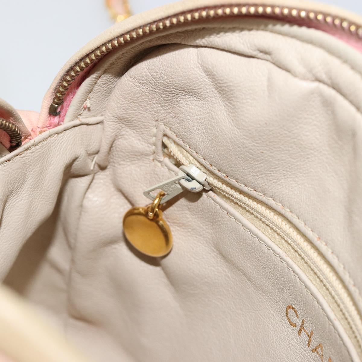 CHANEL Chain Shoulder Bag Lamb Skin Beige Gold CC Auth 184126