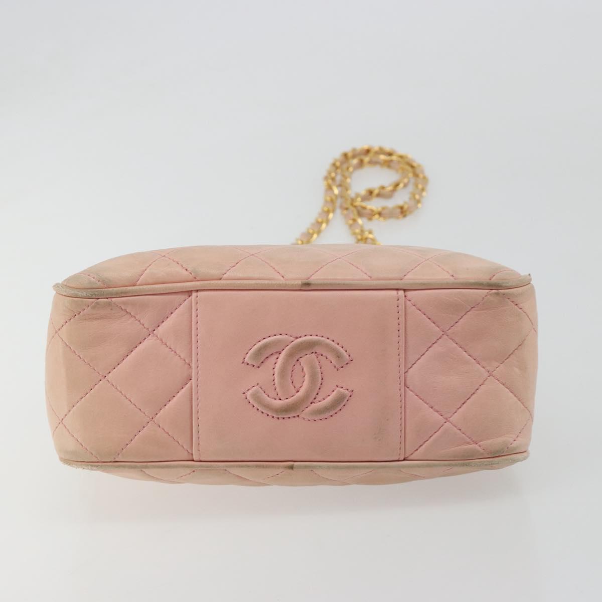 CHANEL Chain Shoulder Bag Lamb Skin Beige Gold CC Auth 184126