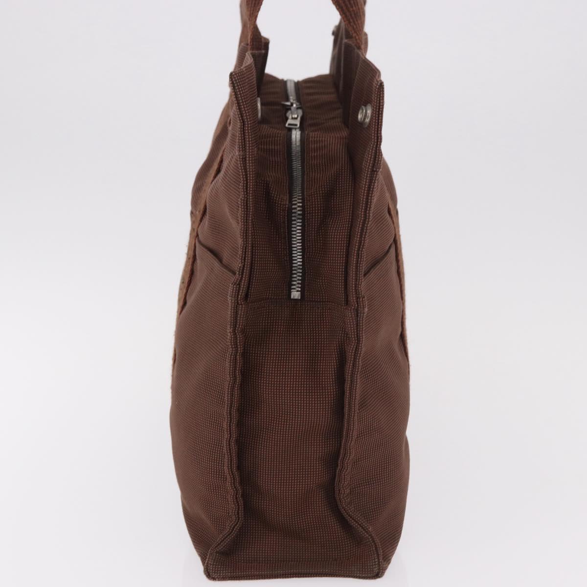 HERMES Her Line Tote MM Tote Bag Canvas Brown Silver Auth 184135