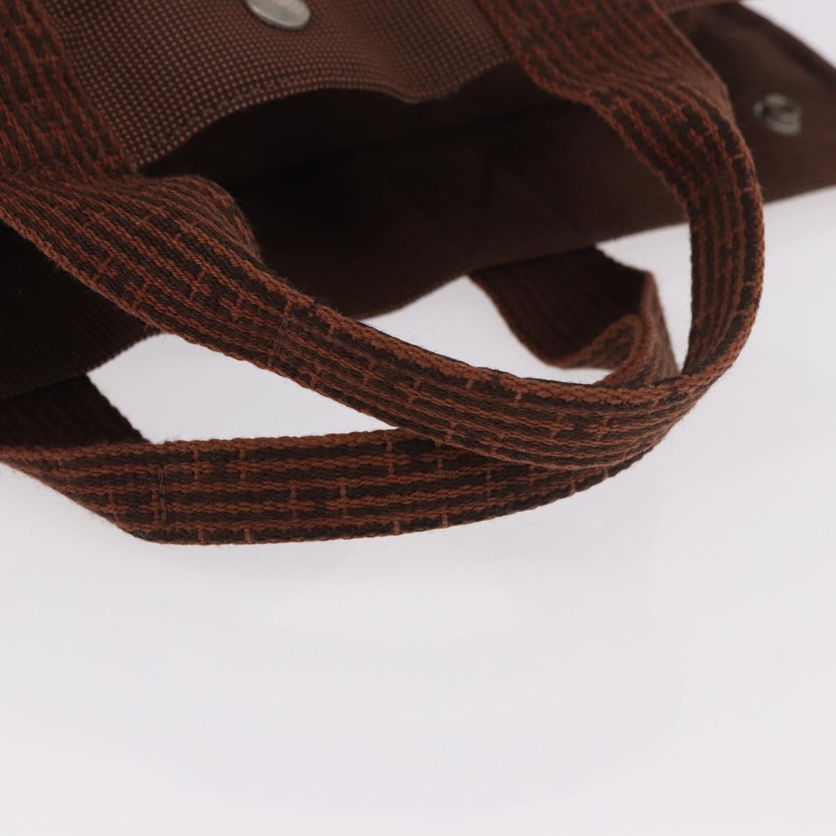 HERMES Her Line Tote MM Tote Bag Canvas Brown Silver Auth 184135