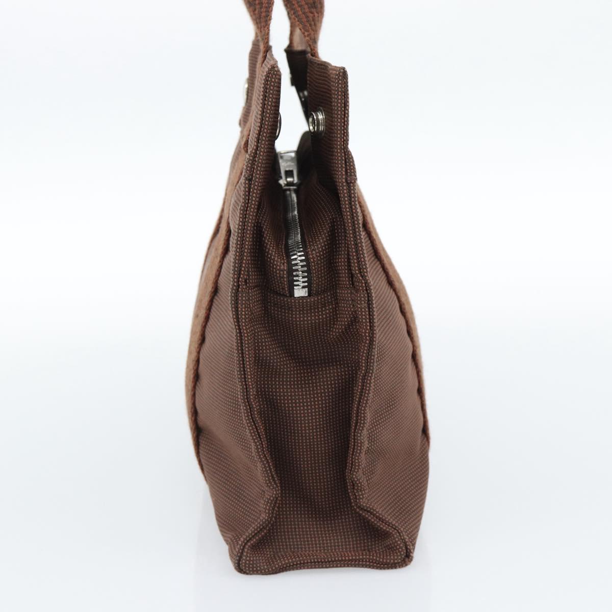 HERMES Her Line Tote PM Tote Bag Canvas Brown Silver Auth 184152