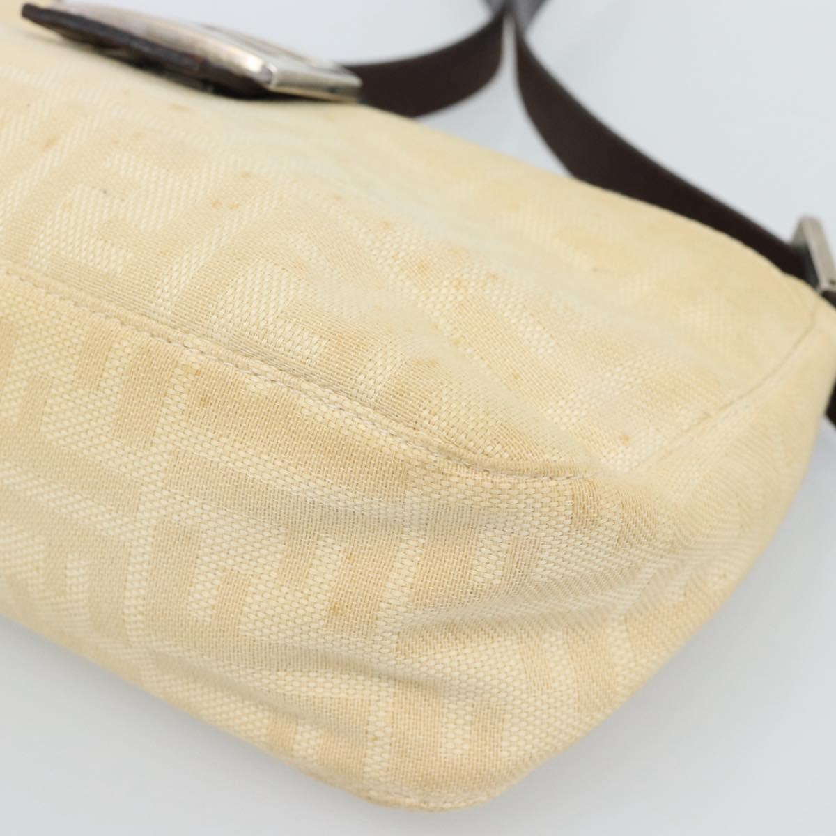 FENDI Zucca Canvas Mamma Baguette Shoulder Bag Beige Silver Auth 184155