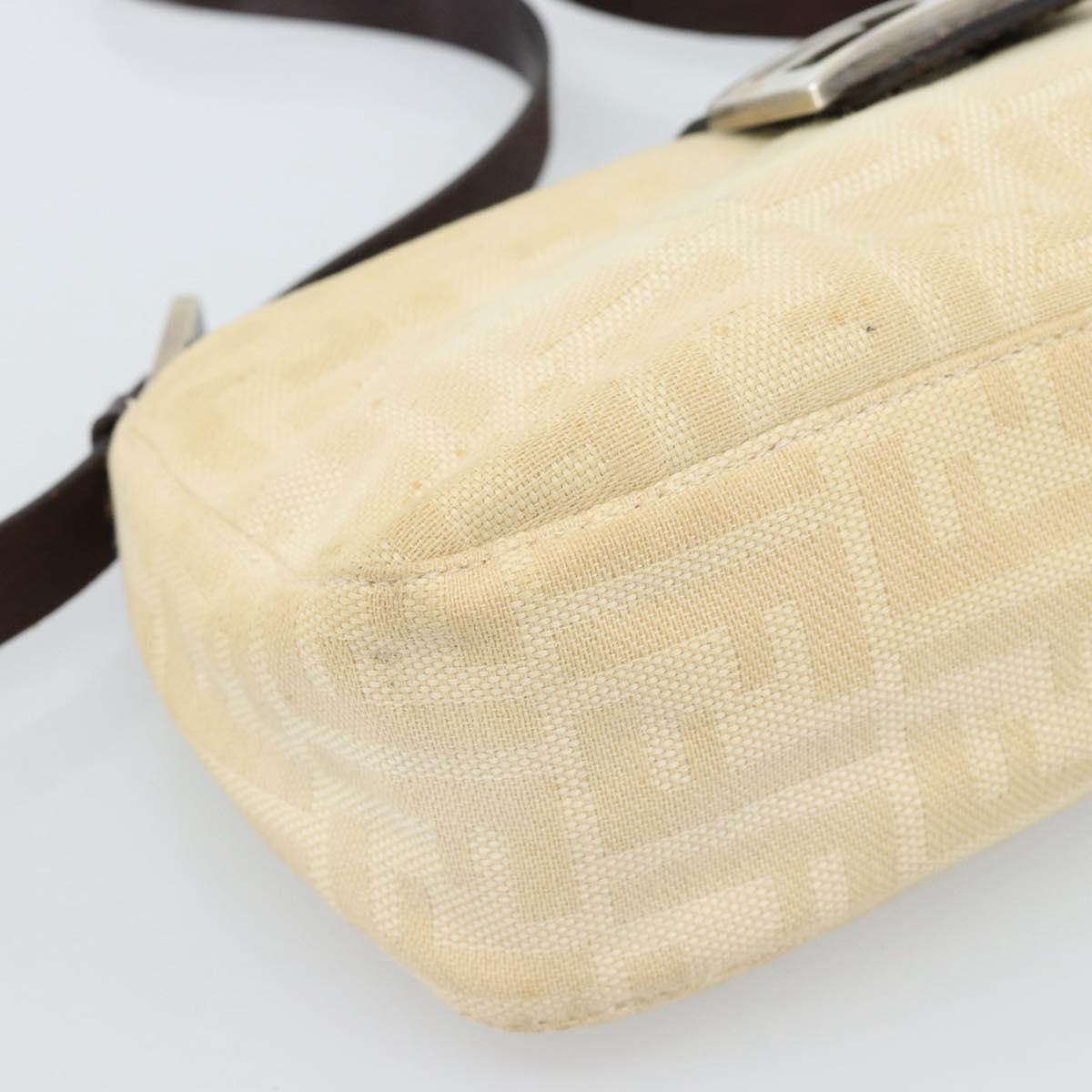 FENDI Zucca Canvas Mamma Baguette Shoulder Bag Beige Silver Auth 184155