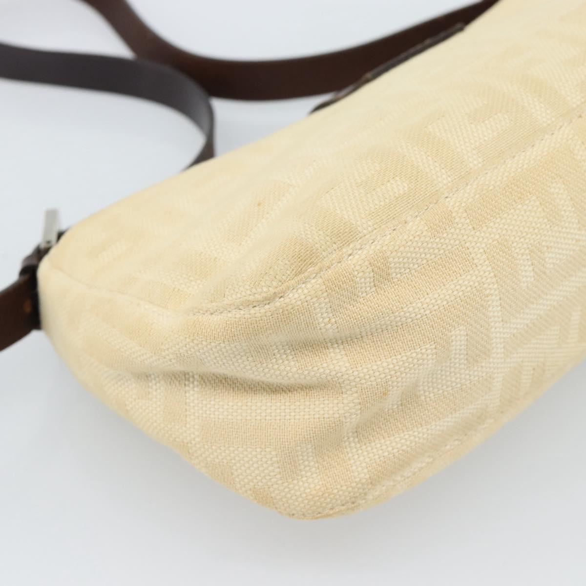 FENDI Zucca Canvas Mamma Baguette Shoulder Bag Beige Silver Auth 184155