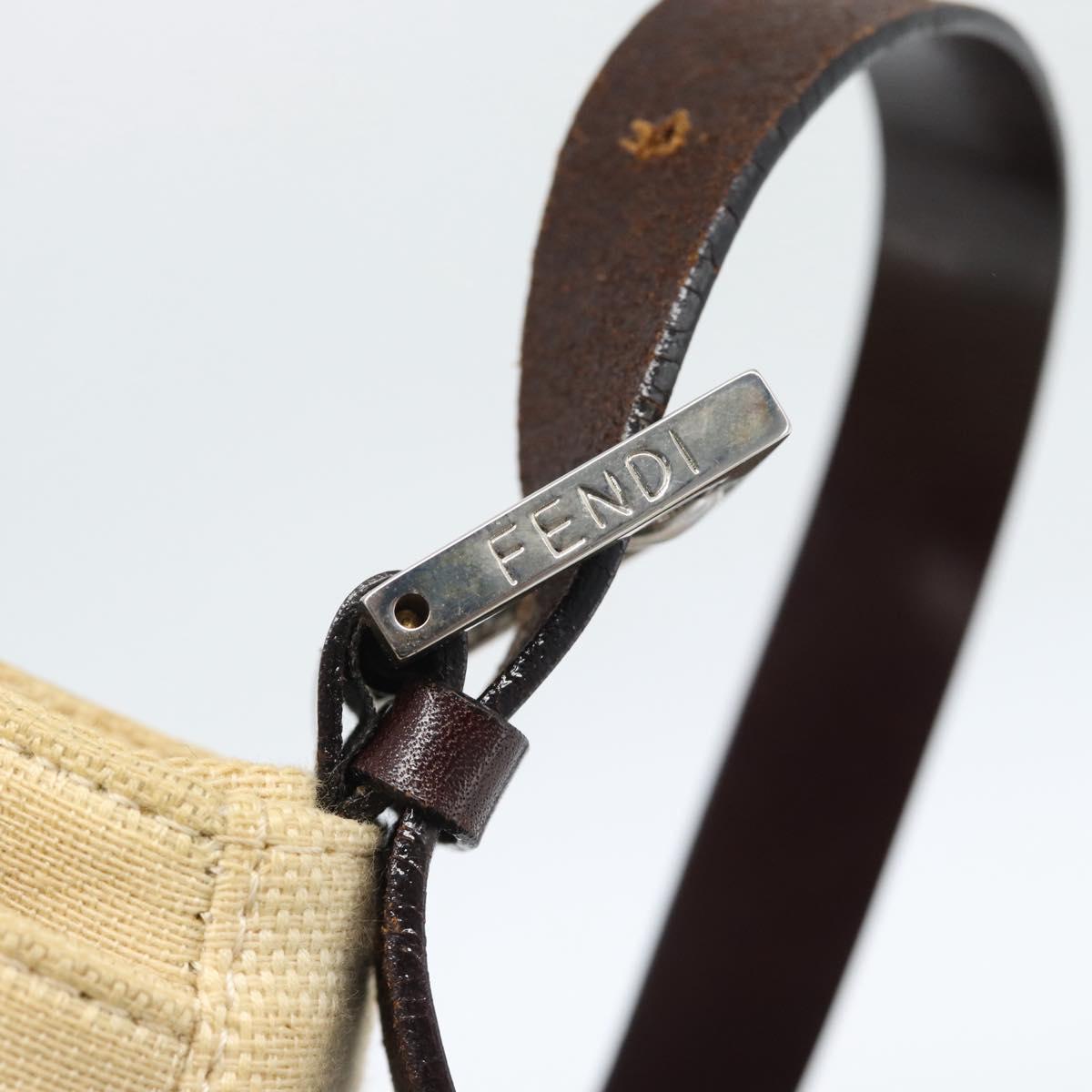 FENDI Zucca Canvas Mamma Baguette Shoulder Bag Beige Silver Auth 184155