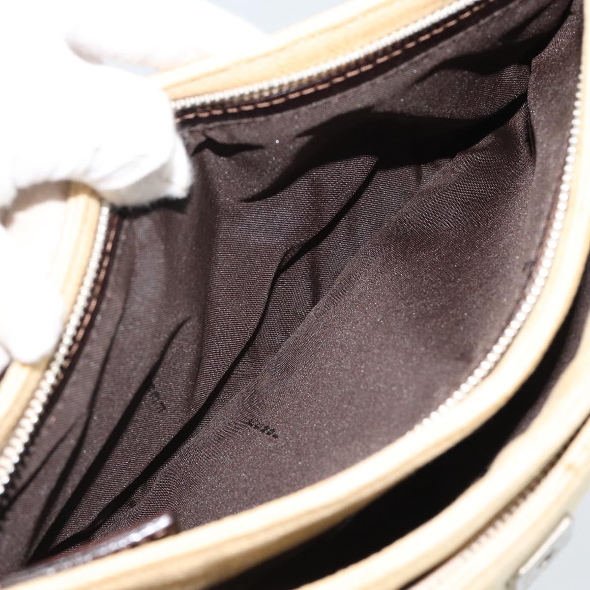 FENDI Zucca Canvas Mamma Baguette Shoulder Bag Beige Silver Auth 184155