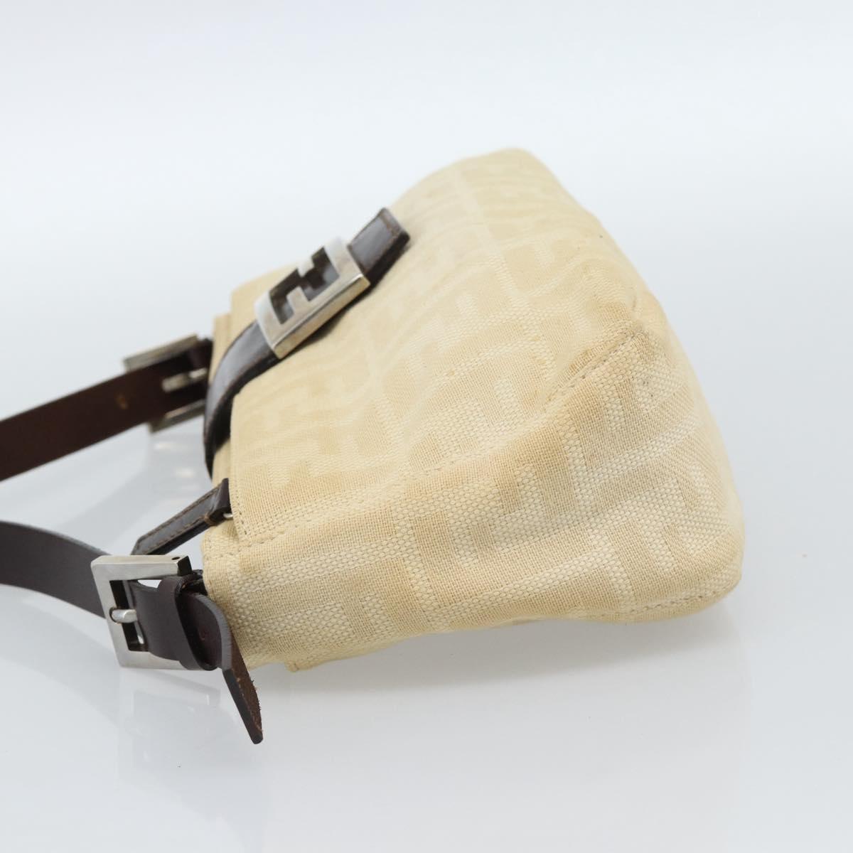 FENDI Zucca Canvas Mamma Baguette Shoulder Bag Beige Silver Auth 184155