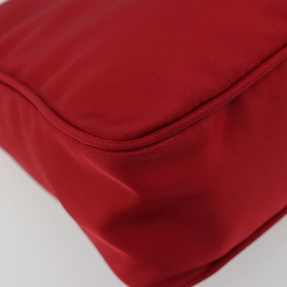 PRADA Hand Pouch Nylon Red Silver Auth 184157
