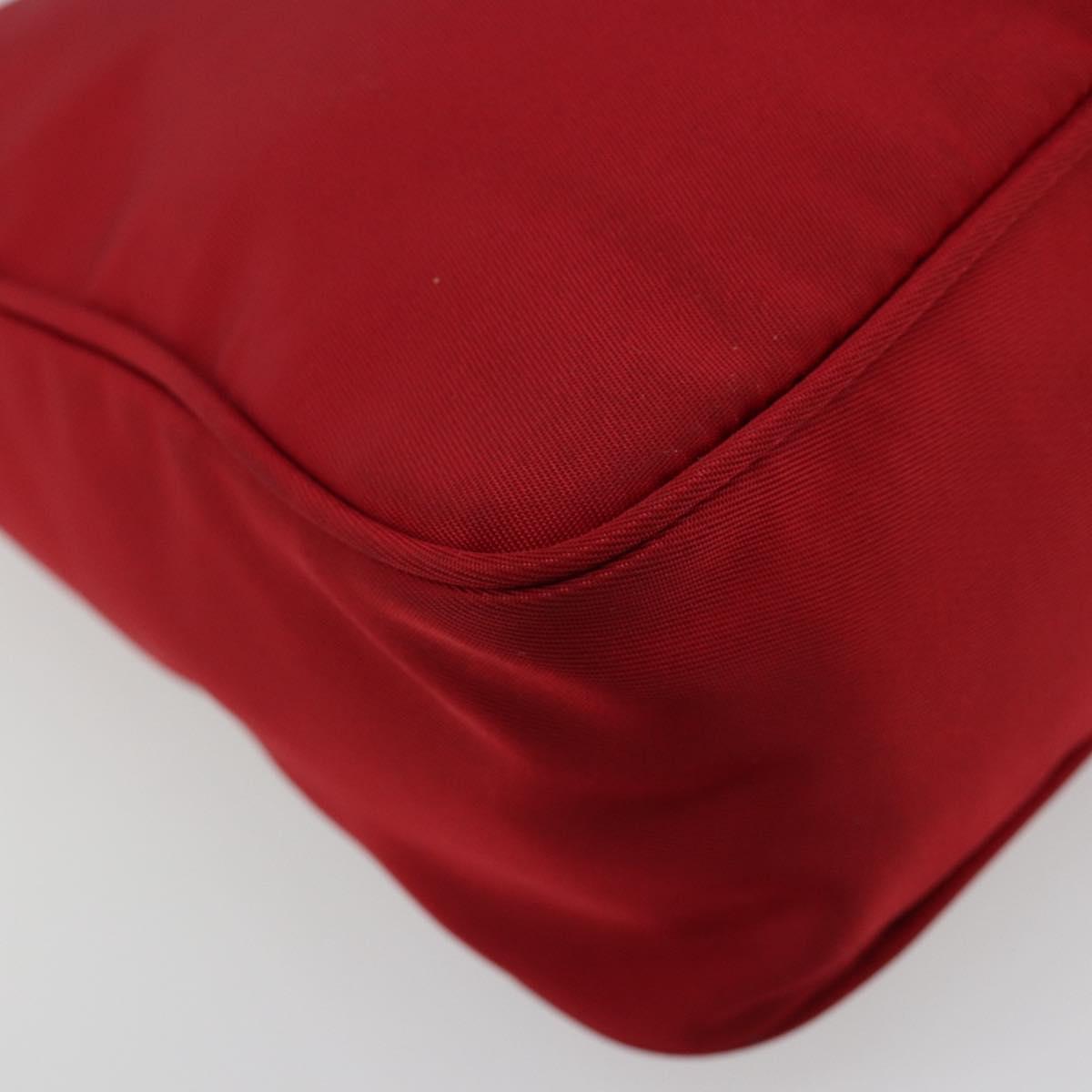 PRADA Hand Pouch Nylon Red Silver Auth 184157