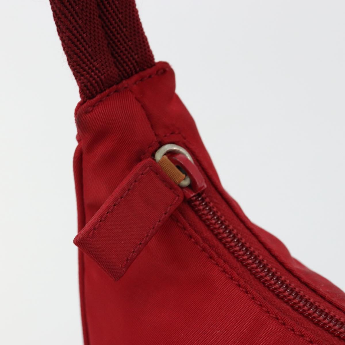 PRADA Hand Pouch Nylon Red Silver Auth 184157