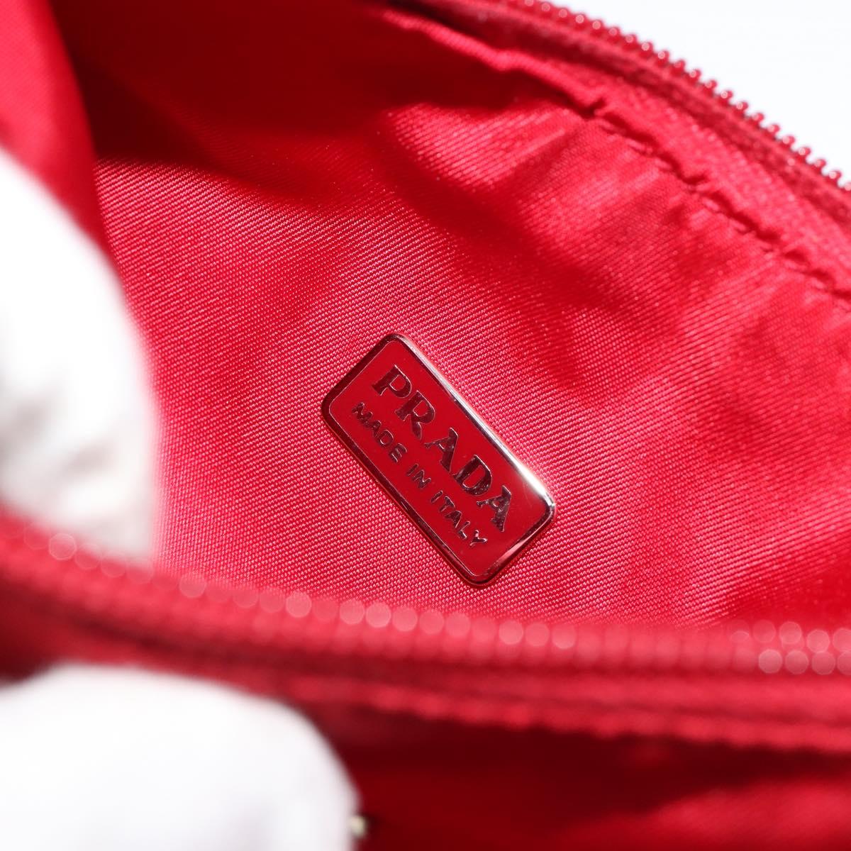 PRADA Hand Pouch Nylon Red Silver Auth 184157