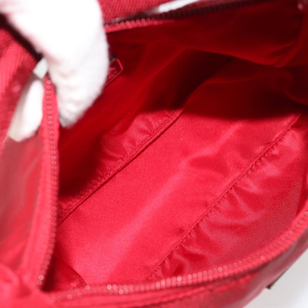 PRADA Hand Pouch Nylon Red Silver Auth 184157