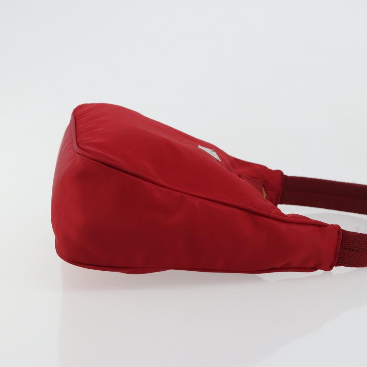PRADA Hand Pouch Nylon Red Silver Auth 184157