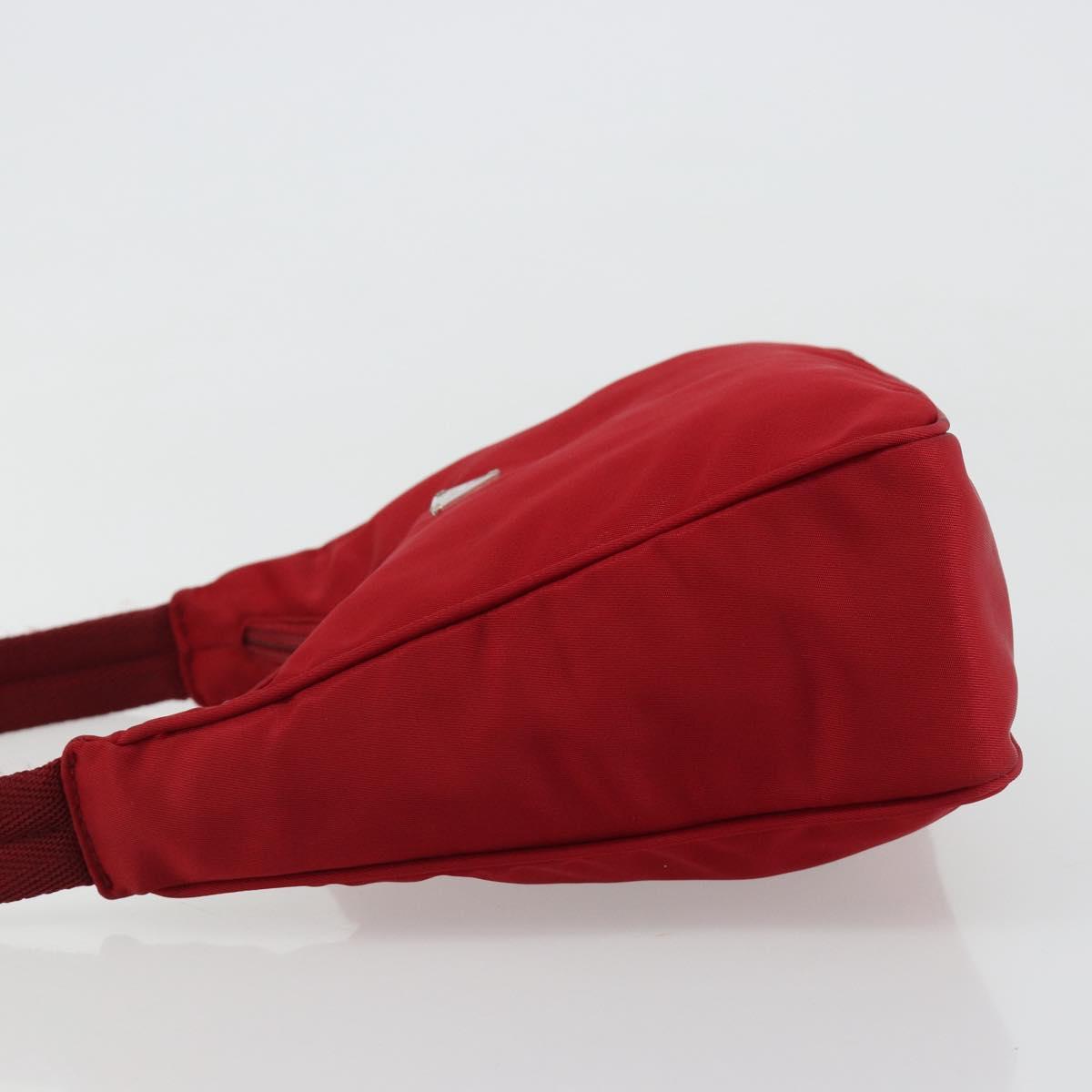 PRADA Hand Pouch Nylon Red Silver Auth 184157