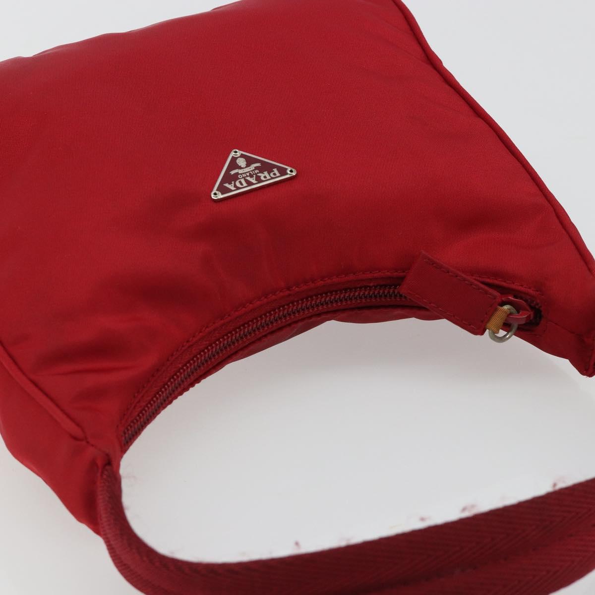 PRADA Hand Pouch Nylon Red Silver Auth 184157