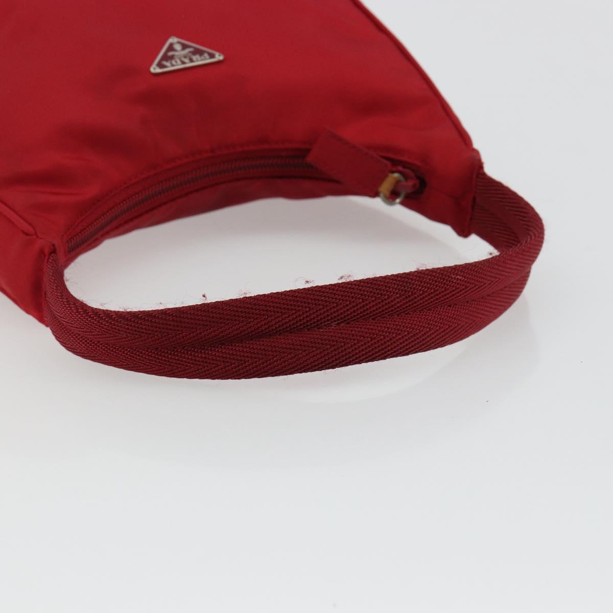 PRADA Hand Pouch Nylon Red Silver Auth 184157