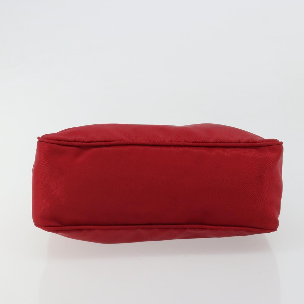 PRADA Hand Pouch Nylon Red Silver Auth 184157