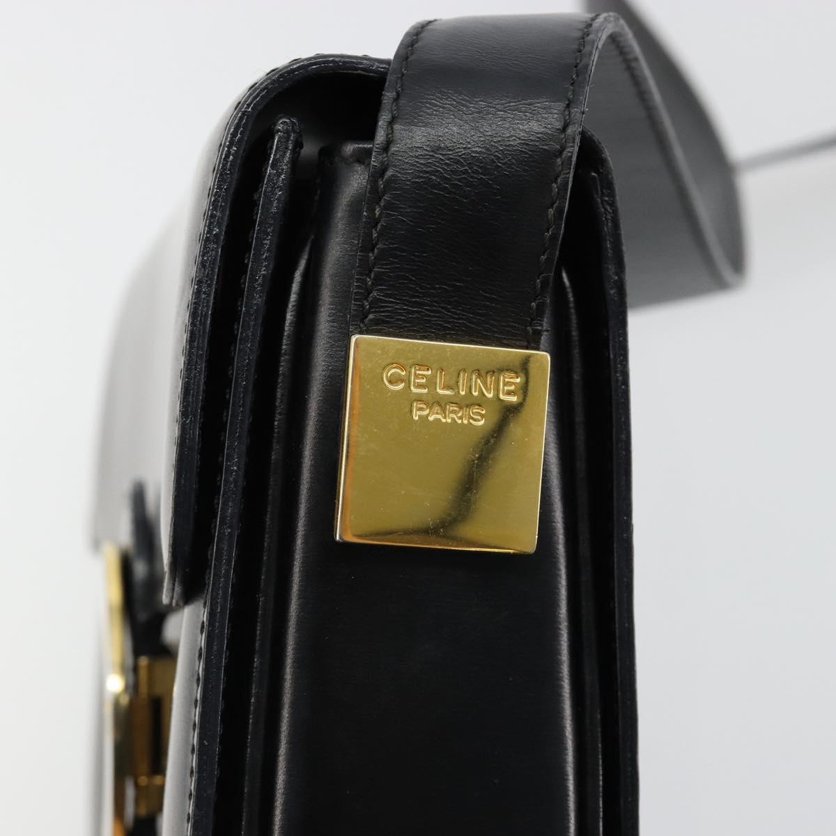 CELINE Circle Shoulder Bag Leather Black Gold Auth 184161A