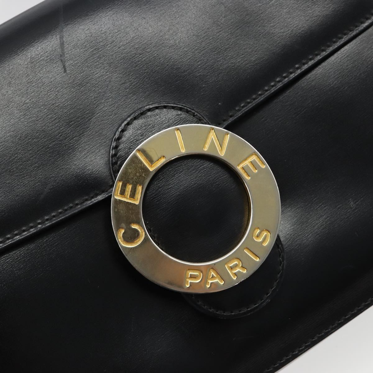 CELINE Circle Shoulder Bag Leather Black Gold Auth 184161A