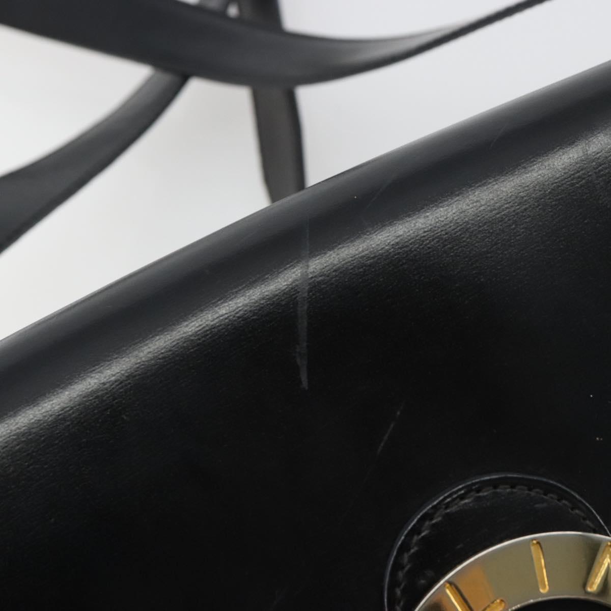 CELINE Circle Shoulder Bag Leather Black Gold Auth 184161A
