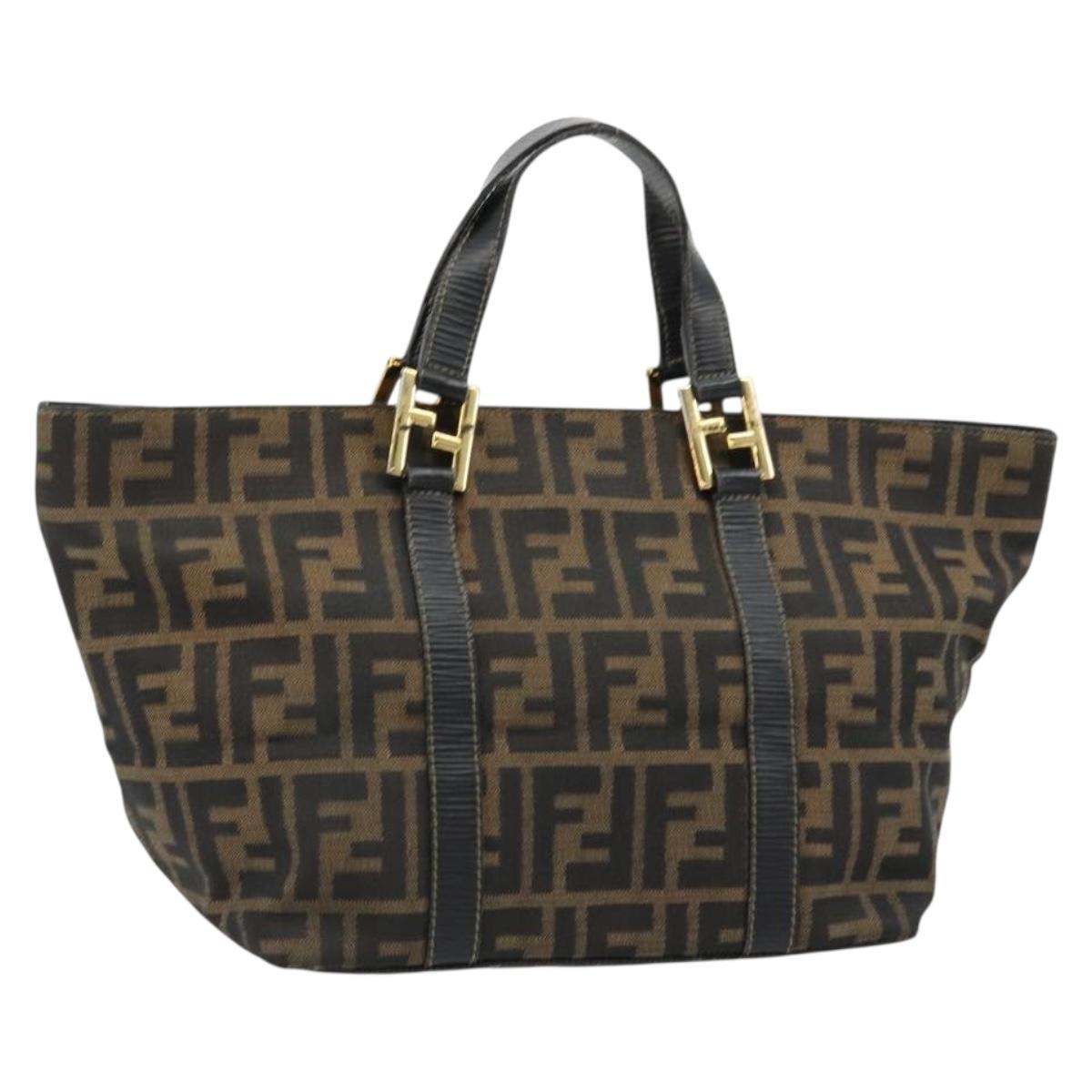 FENDI Zucca Canvas Hand Bag Black Brown Auth 184166