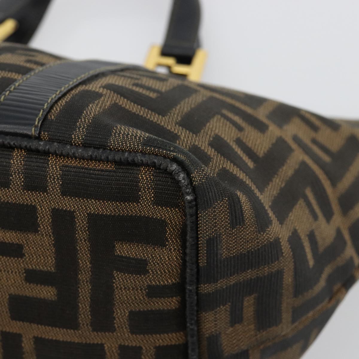 FENDI Zucca Canvas Hand Bag Black Brown Auth 184166