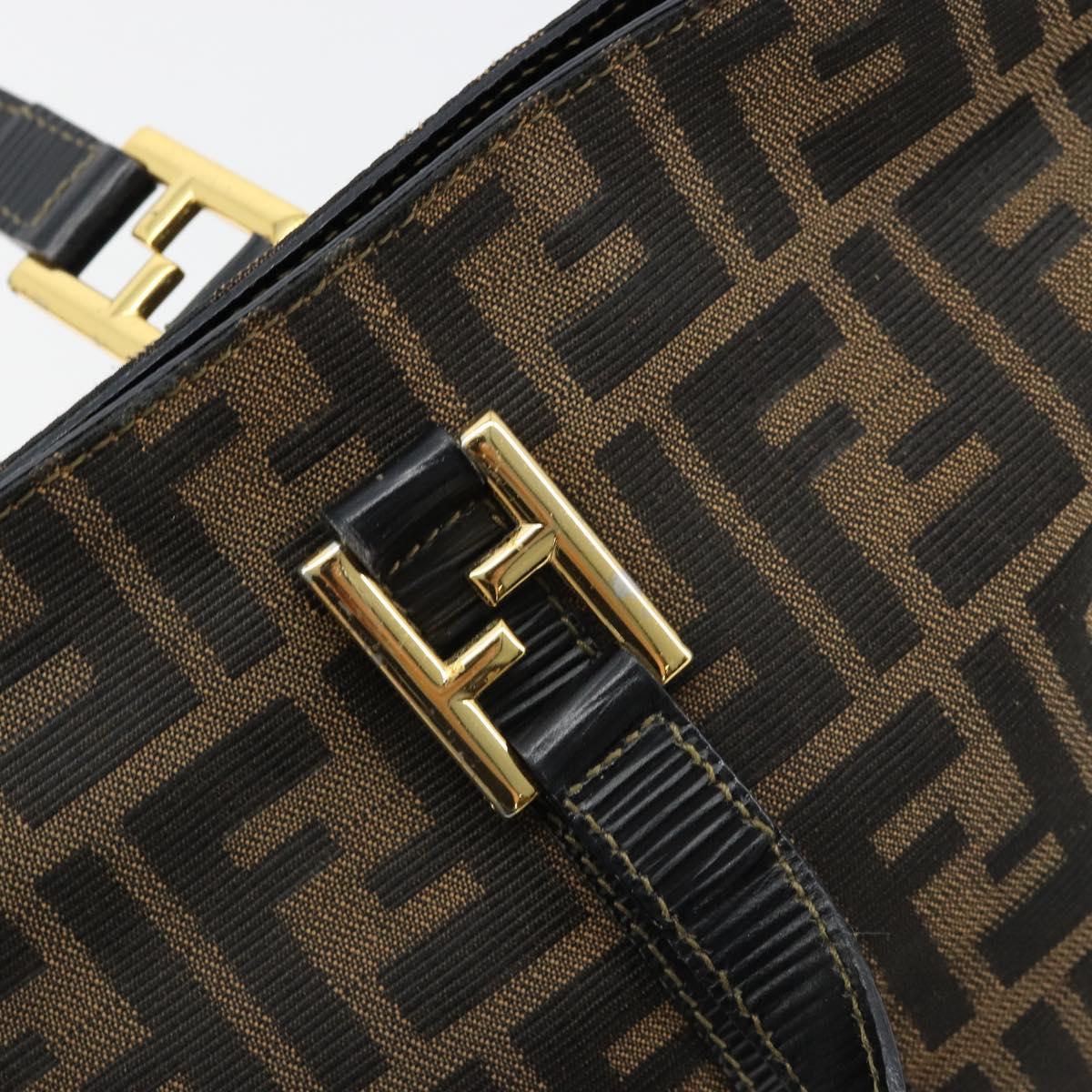 FENDI Zucca Canvas Hand Bag Black Brown Auth 184166