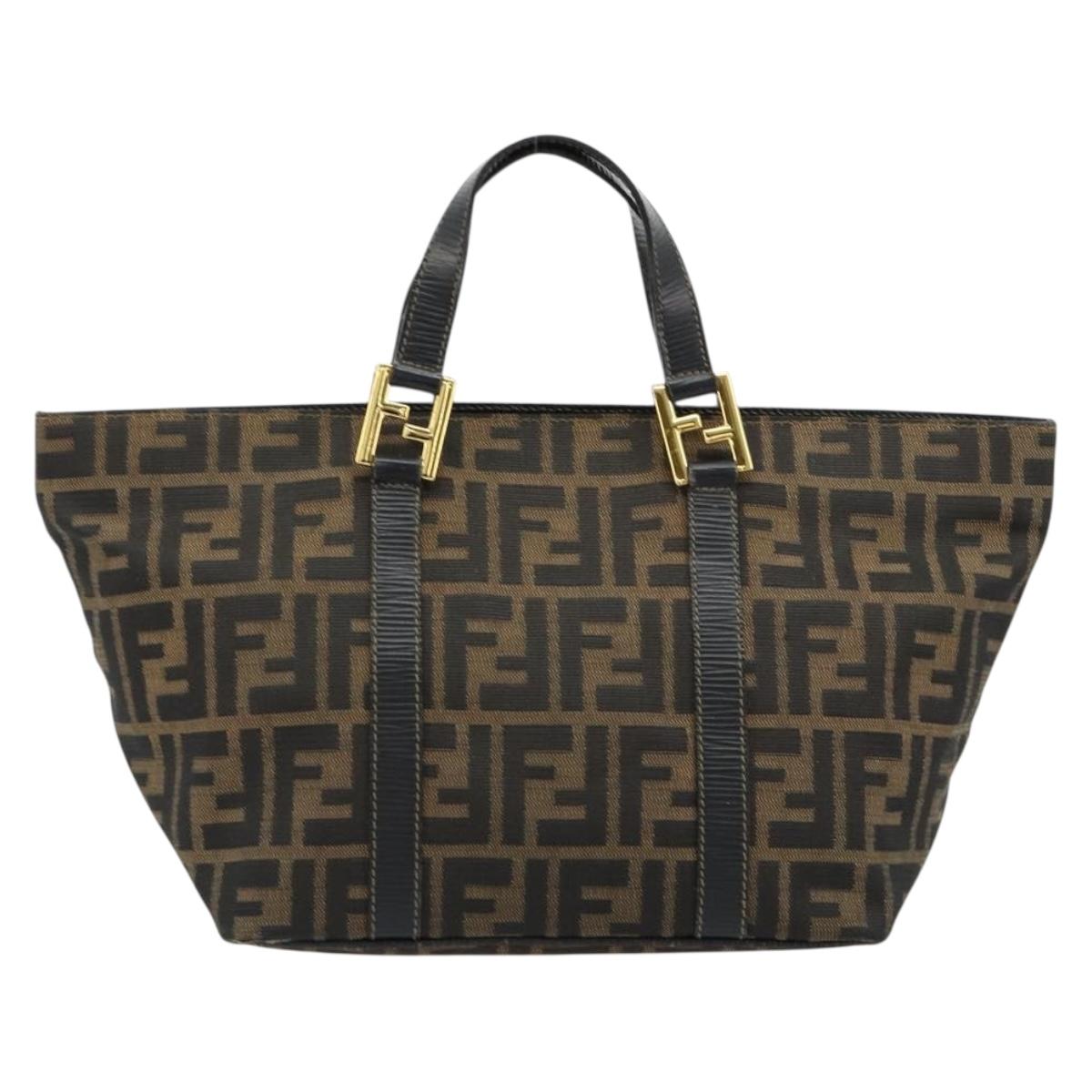 FENDI Zucca Canvas Hand Bag Black Brown Auth 184166