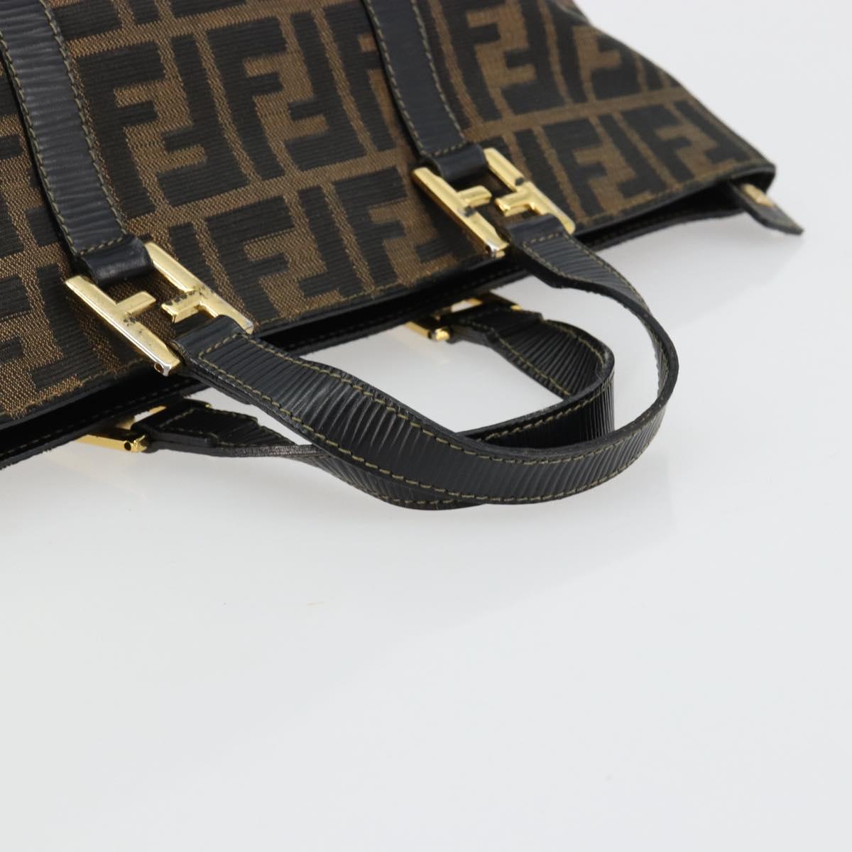 FENDI Zucca Canvas Hand Bag Black Brown Auth 184166