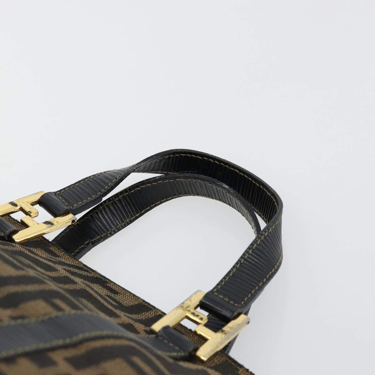 FENDI Zucca Canvas Hand Bag Black Brown Auth 184166
