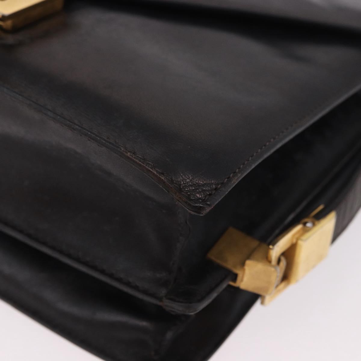 CELINE Horse Carriage Shoulder Bag Leather Black Gold Auth 184168
