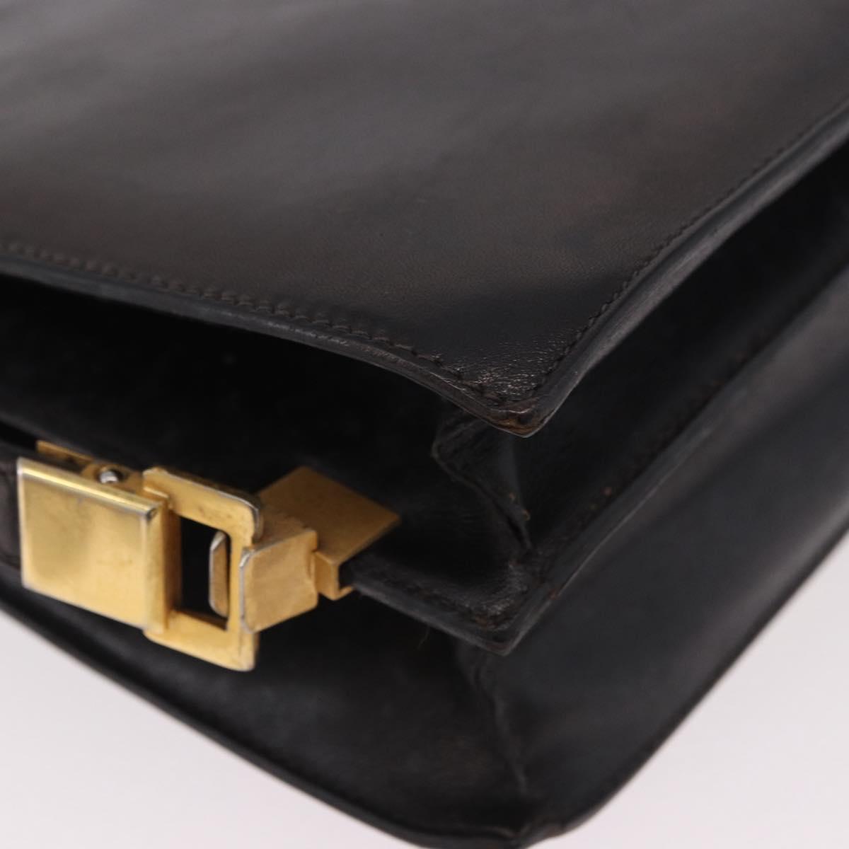 CELINE Horse Carriage Shoulder Bag Leather Black Gold Auth 184168