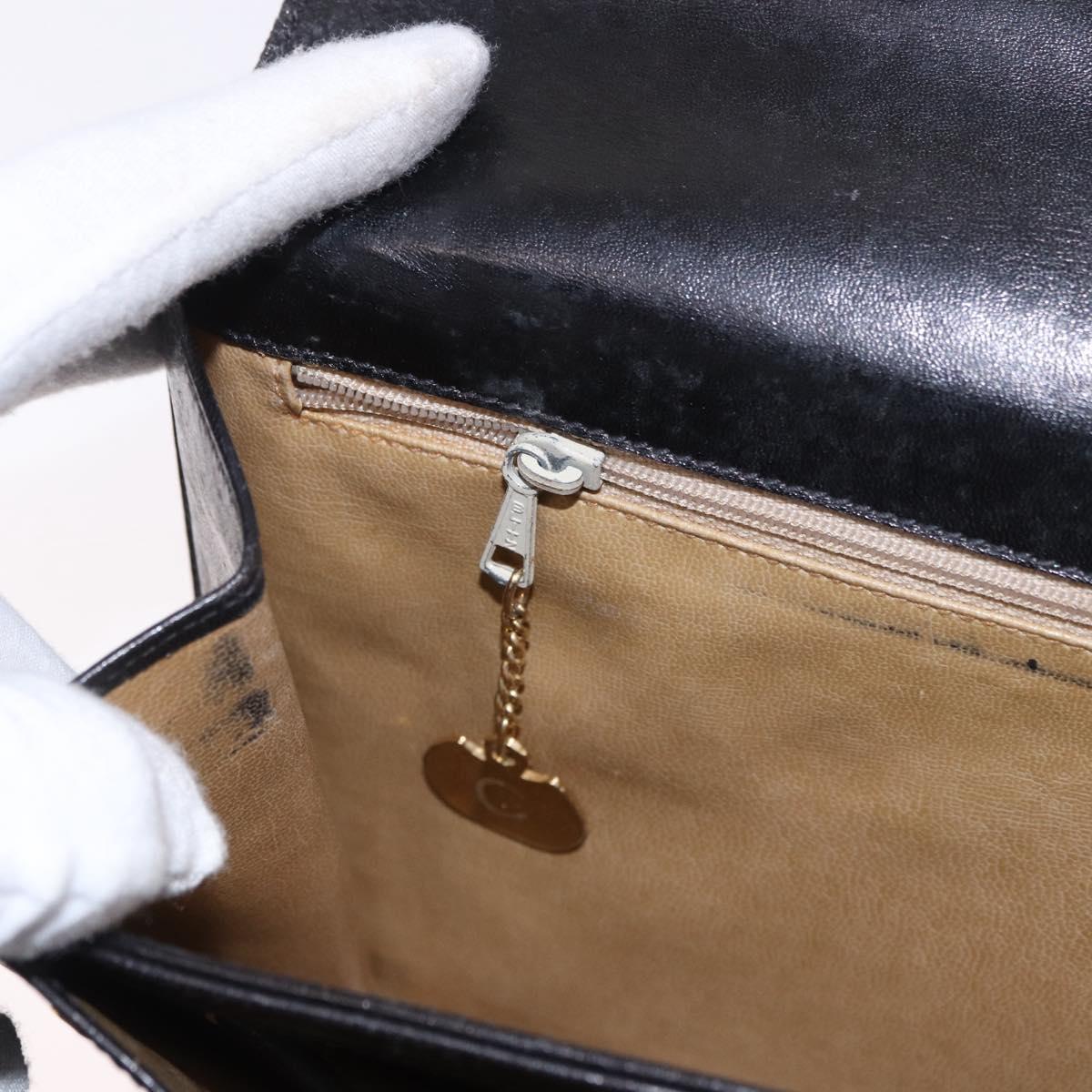 CELINE Horse Carriage Shoulder Bag Leather Black Gold Auth 184168