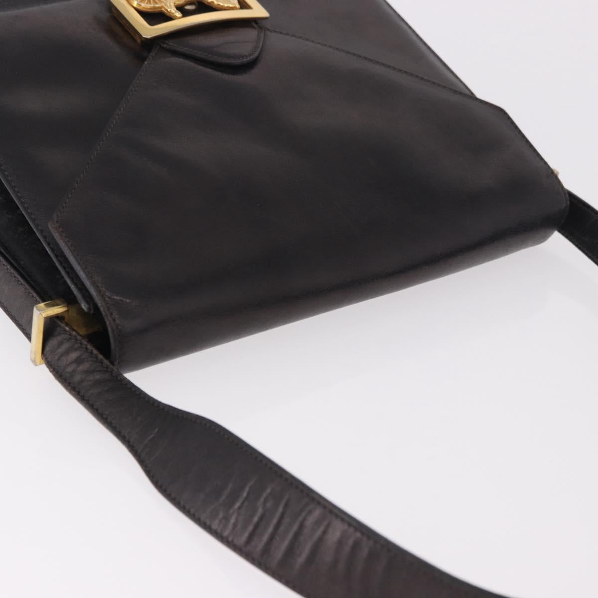 CELINE Horse Carriage Shoulder Bag Leather Black Gold Auth 184168