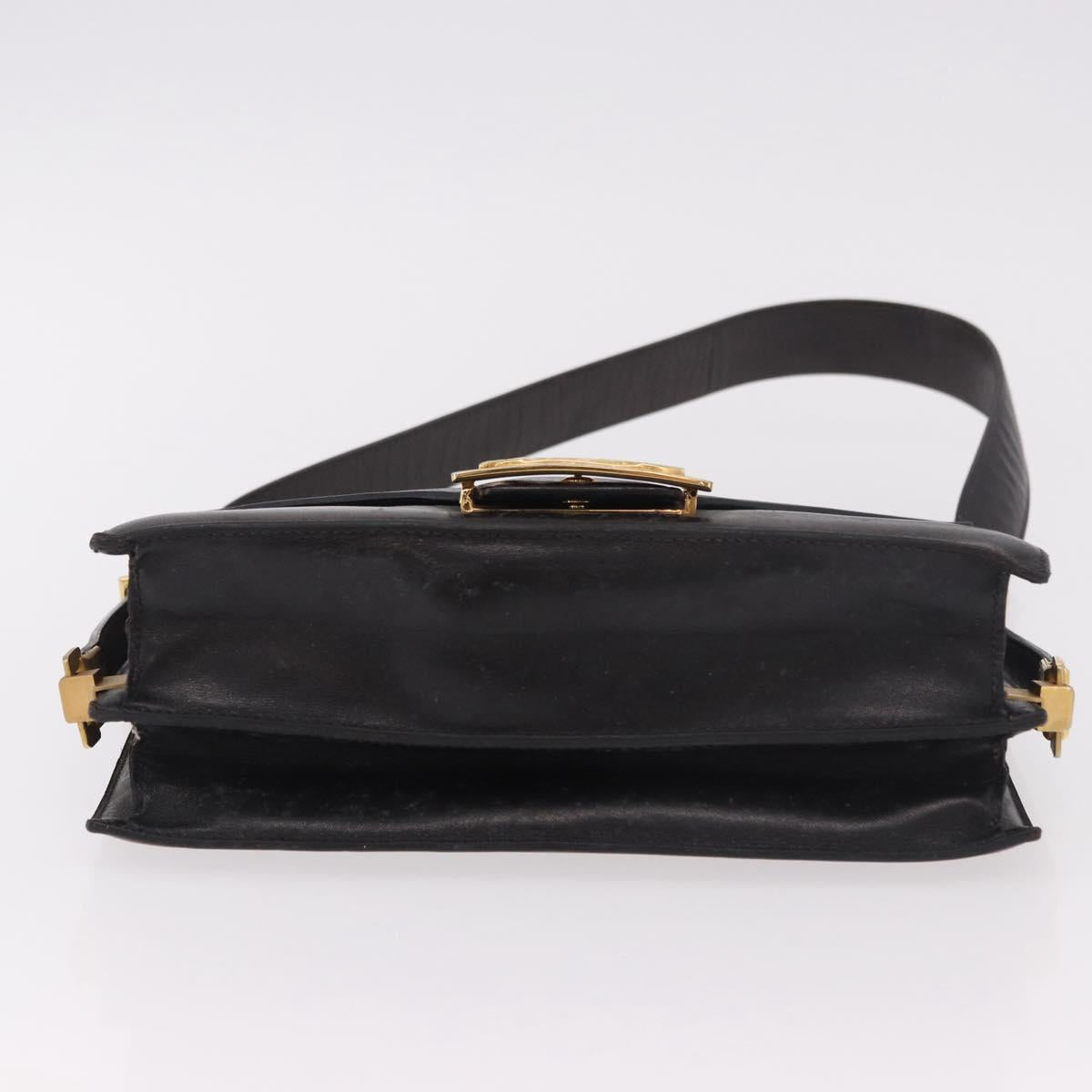 CELINE Horse Carriage Shoulder Bag Leather Black Gold Auth 184168